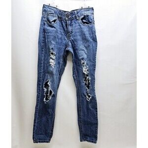Refuge SJ-268 Distressed Skinny Jeans Size 2 Blue Denim Mid-Rise Stretch